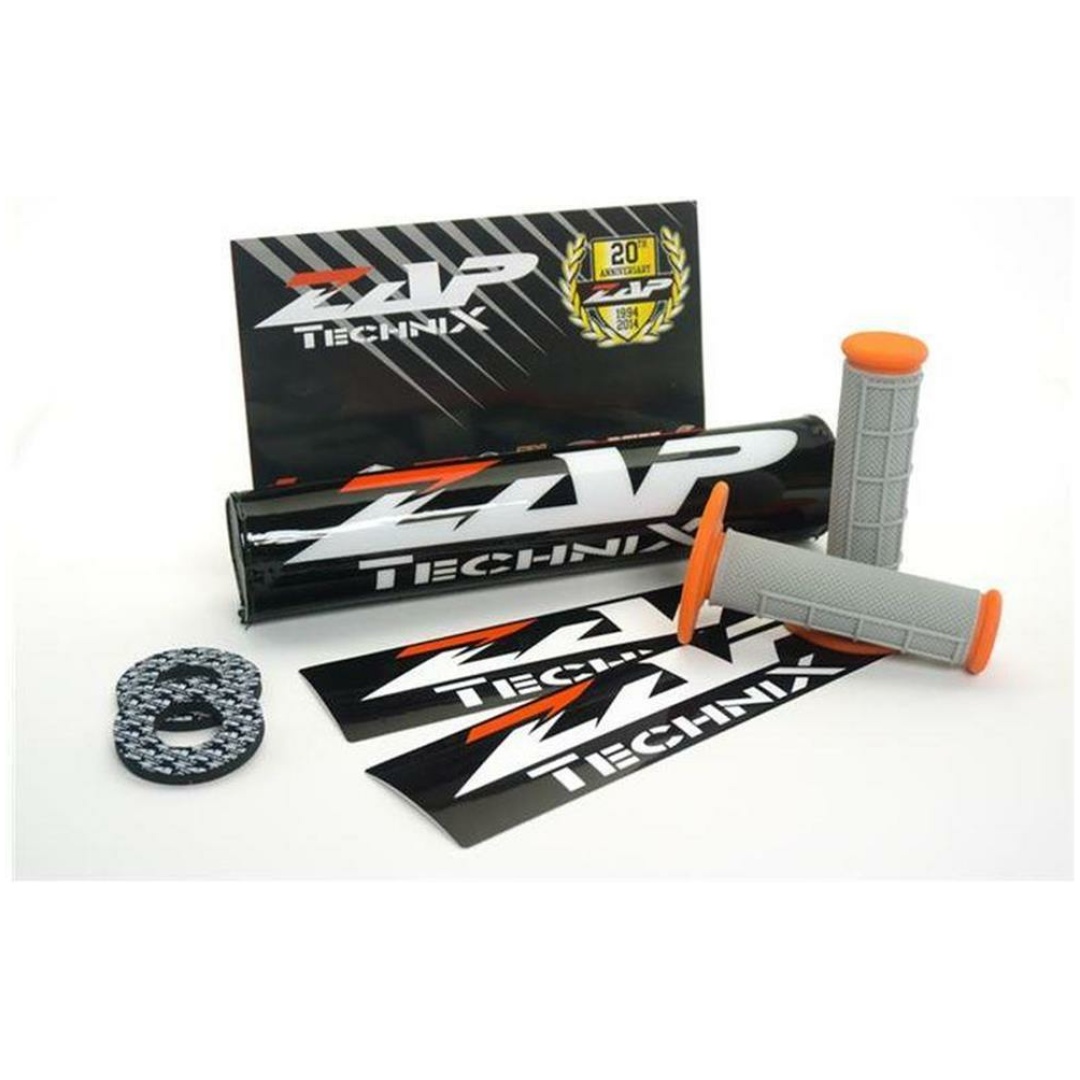 ZAP Set – Lenkerpolster schwarz + 2 Sticker + MX-Griffe Grau/Orange + Donuts 2