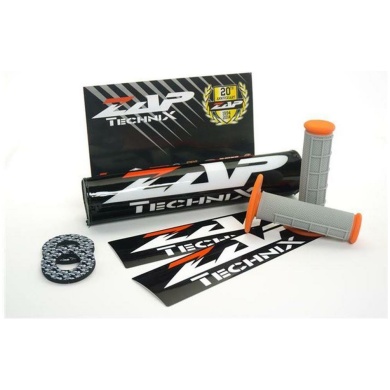 ZAP Set – Lenkerpolster schwarz + 2 Sticker + MX-Griffe Grau/Orange + Donuts 7