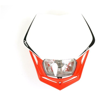 Scheinwerfer Motorrad Lampenmaske V-Face rot/weiß universal 35/35W + Standlicht, R-MASKBNRS008